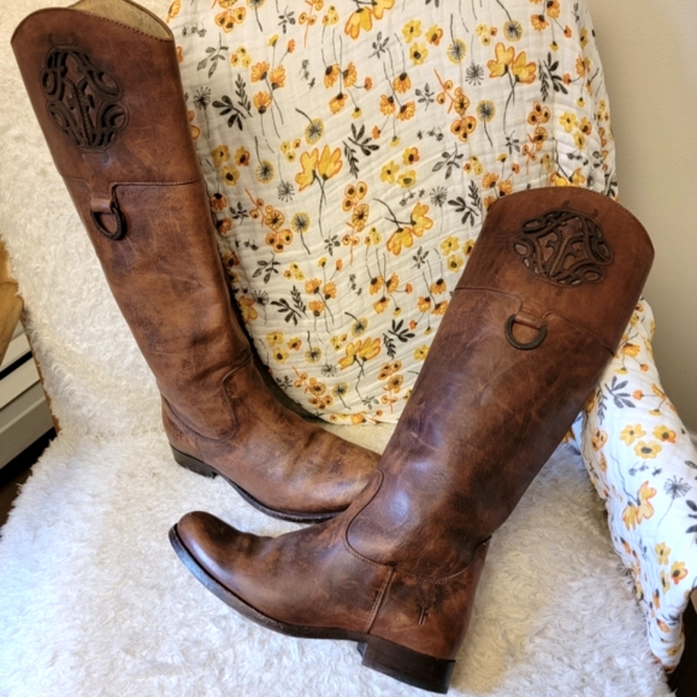 Frye Riding Boots Melissa Laser Cut Leather Logo